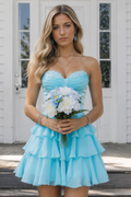 Light blue sweetheart A-line tiered chiffon homecoming dress
