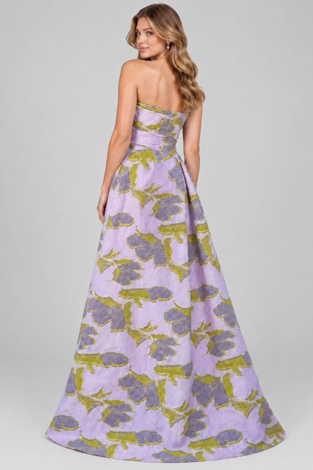 Floral print A-line formal dress with 3D flower details and pockets