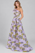 Floral print A-line formal dress with 3D flower details and pockets