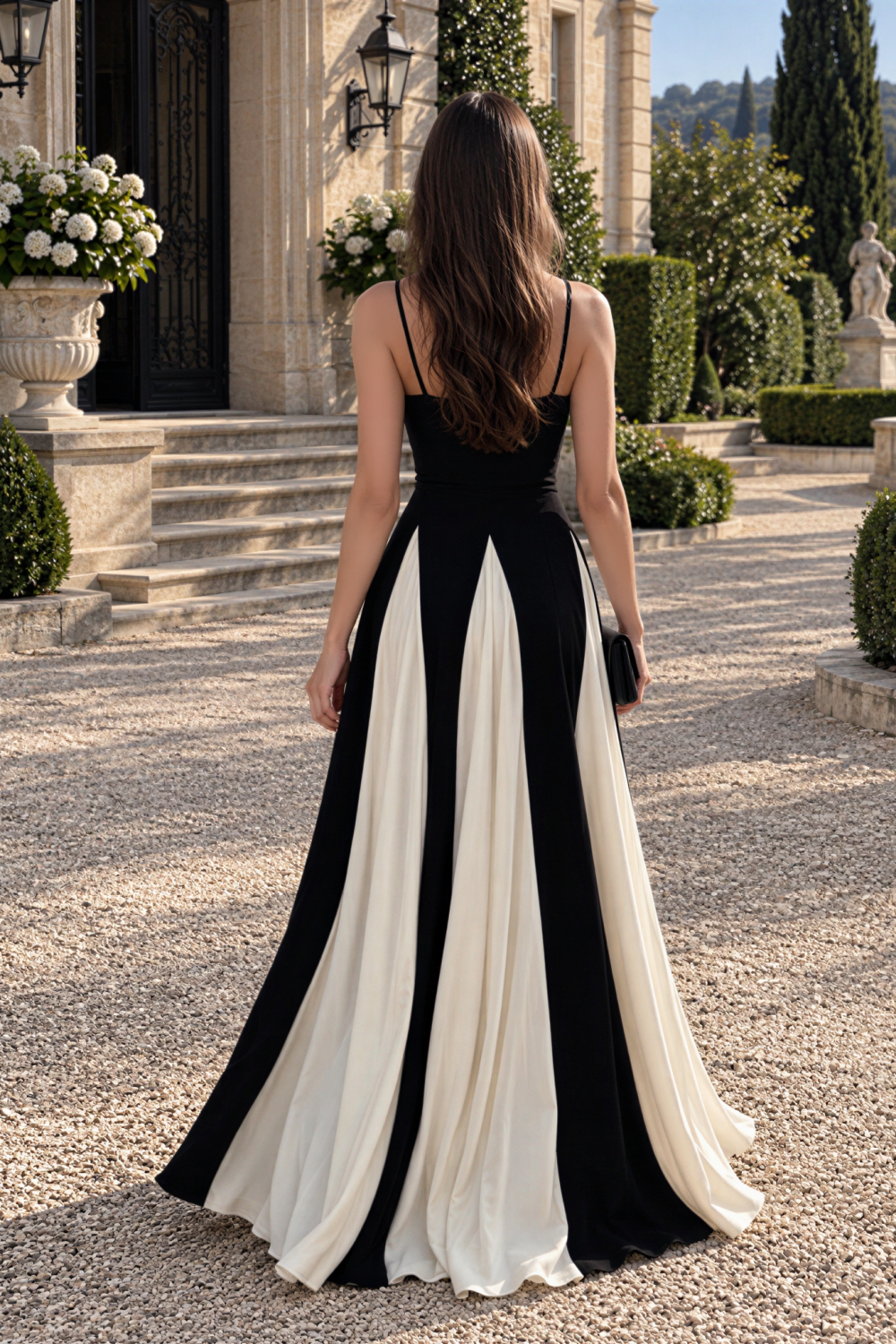 Spaghetti Straps Square Neck Color Block A-line Prom Dress