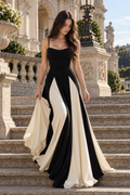 Spaghetti Straps Square Neck Color Block A-line Prom Dress