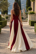 Spaghetti Straps Square Neck Color Block A-line Prom Dress